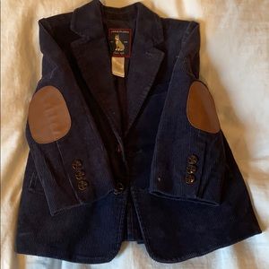 Boys Navy Corduroy blazer w/ leather elbow patches
